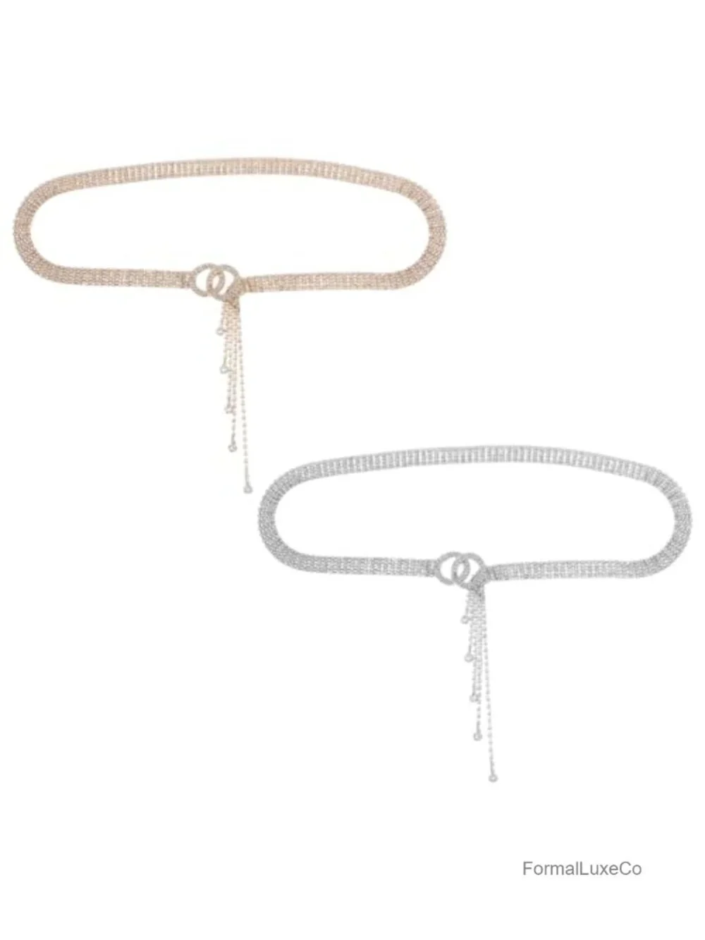 Crystal Rhinestone Belt Double O-Ring Waistband Fringe